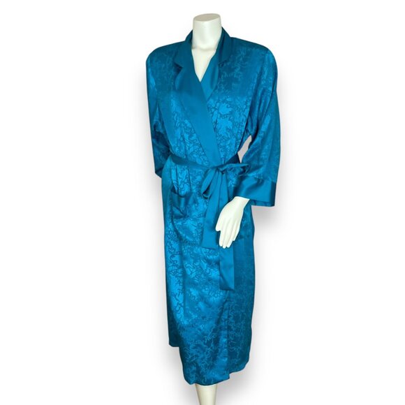 Vintage Victoria's Secret Robe Gold Label Women Floral Blue Teal Sz Small Lounge - Picture 1 of 12